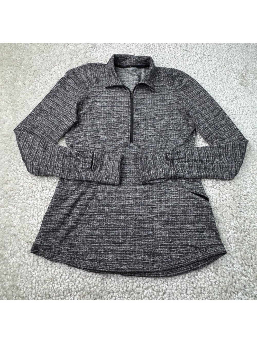 Lululemon Extra Mile 1/2 Zip Pullover Top Heathered Black Womens 8